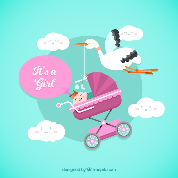 Gratis vector baby meisje achtergrond in vlakke stijl