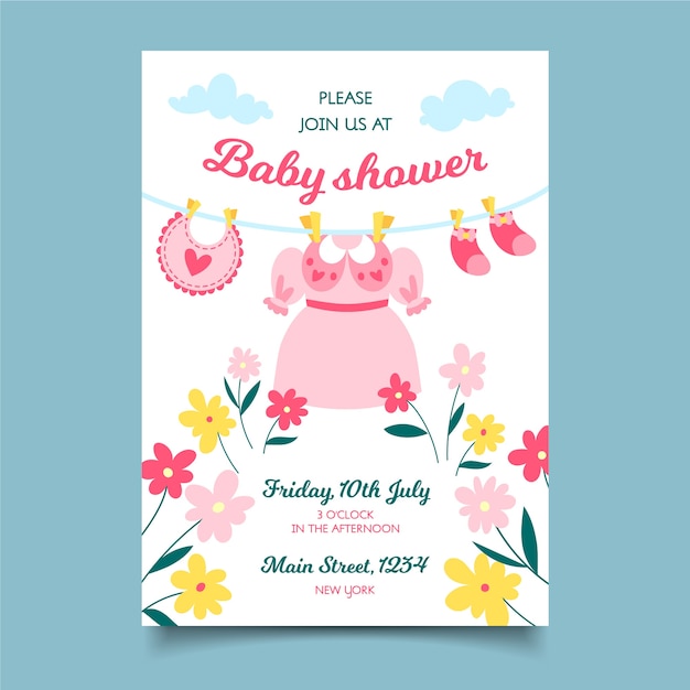 Gratis vector baby meisje douche uitnodiging sjabloon