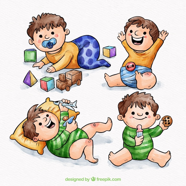 Gratis vector baby's collectie in aquarel stijl