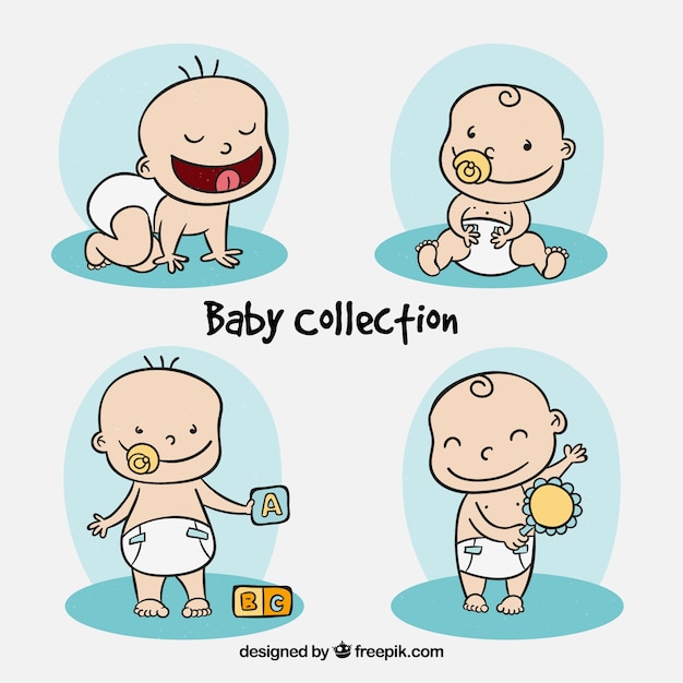 Gratis vector baby's collectie in de hand getrokken stijl