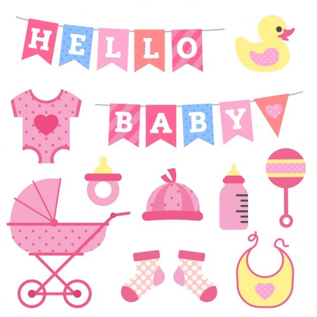 Baby shower girl objects clipart