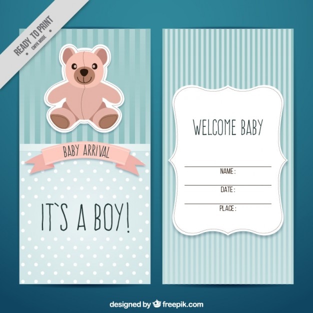 Gratis vector baby shower kaart met een teddy