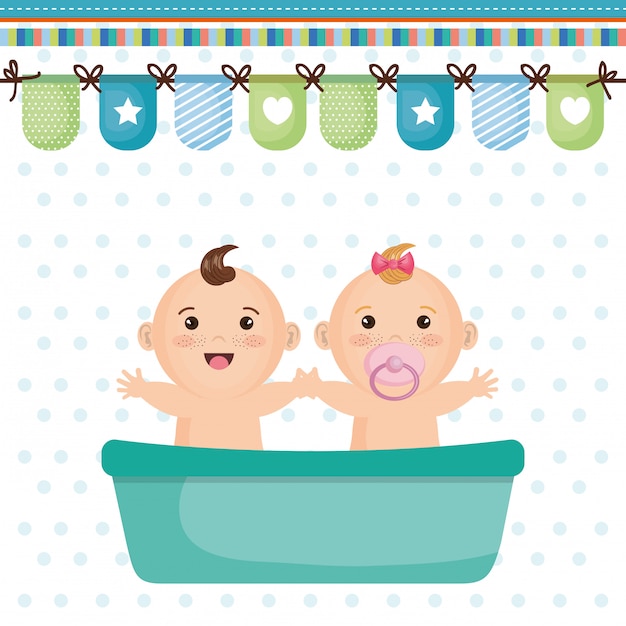 Gratis vector baby shower kaart met kleine kinderen