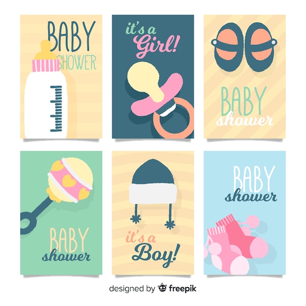 Gratis vector baby shower kaarten collectie baby-elementen