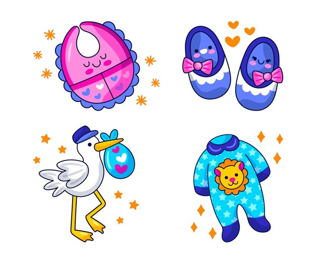 Baby shower stickers illustratie set