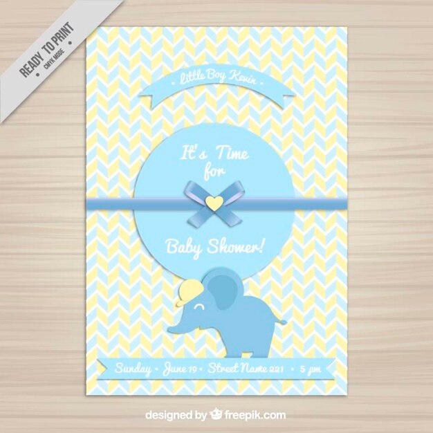 Baby shower uitnodiging met een blauwe olifant