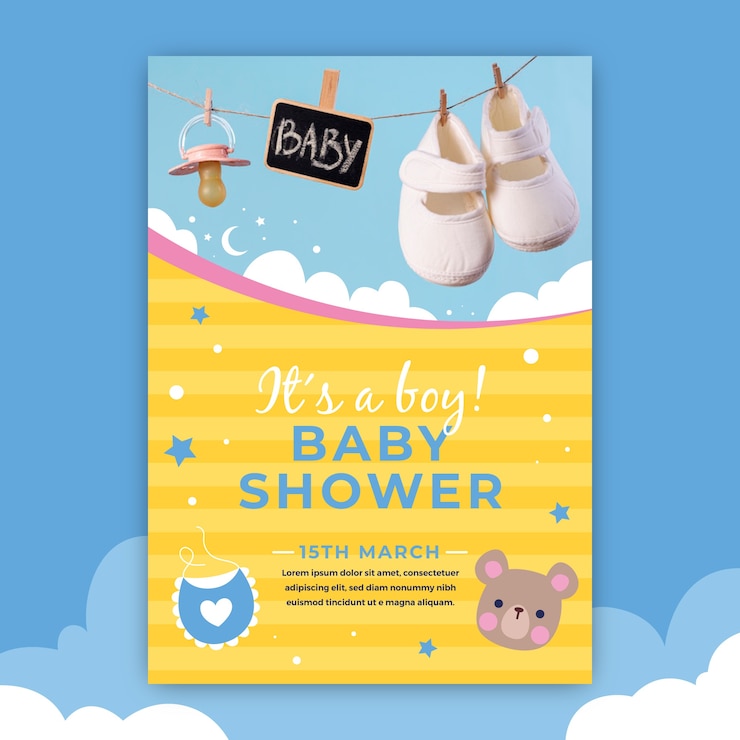 Gratis Vector baby showeruitnodiging met afbeelding