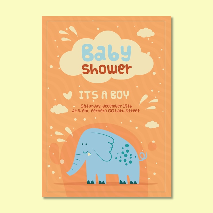 Gratis Vector baby showeruitnodiging voor jongen met olifant