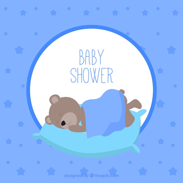 Gratis vector baby vector kaart met slapen teddybeer