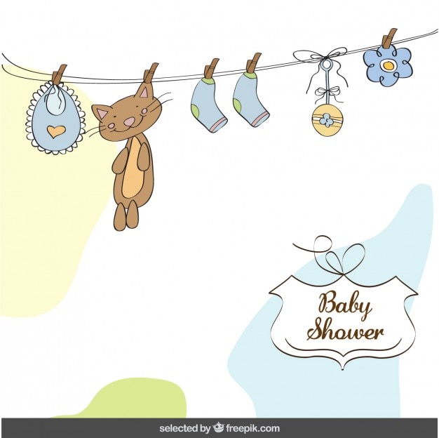 Gratis vector babydouche kaart met baby dingen