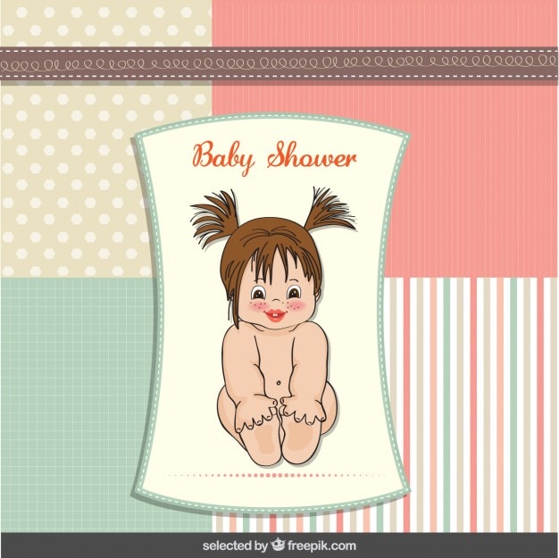 Gratis vector babydouche kaart met schattige baby