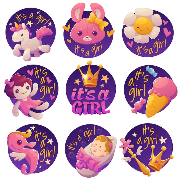 Babyshower-badges in cartoon-stijl