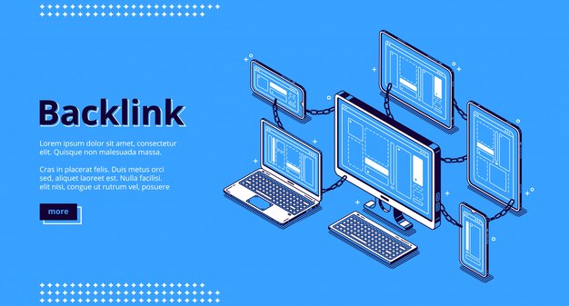 Backlink banner. Concept van het bouwen van een hyperlinksysteem, samenwerking van websites, SEO-optimalisatie