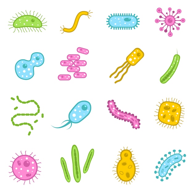 Gratis vector bacteriën pictogrammen instellen