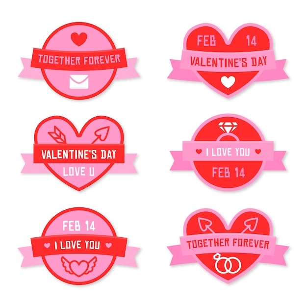 Badge collectie voor valentijn dag in platte ontwerpstijl