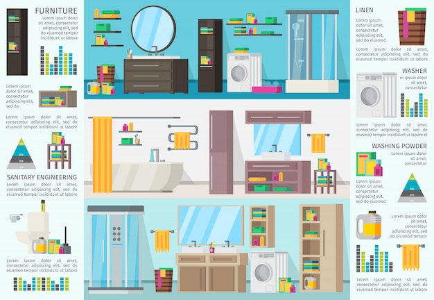 Badkamer interieur ontwerp infographic concept