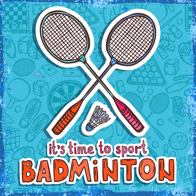 Gratis vector badminton schets. het is tijd voor sport