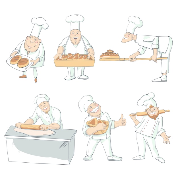 Baker Drawn Characters Geïsoleerde Set