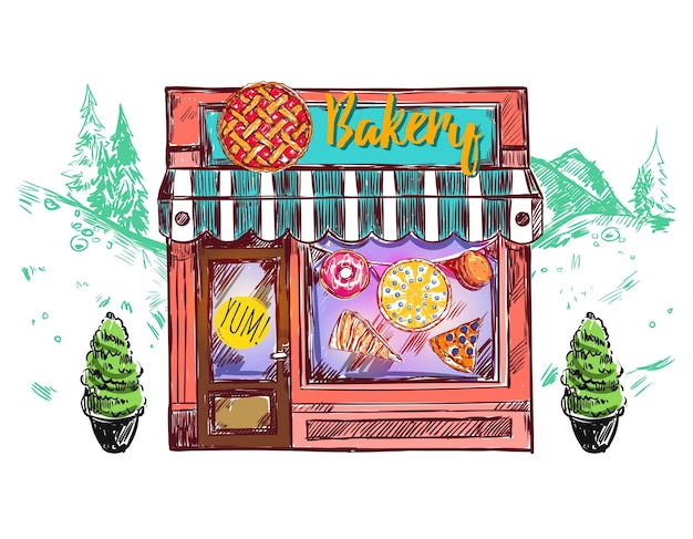 Gratis vector bakery cafe windows-samenstelling