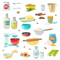 Gratis vector bakken ingrediënten gekleurde pictogrammen