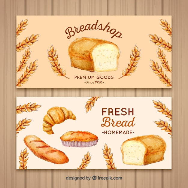 Gratis vector bakkerij banners in aquarel stijl