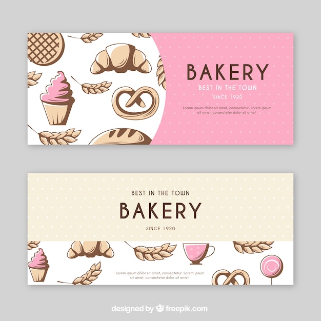 Gratis vector bakkerij banners in vlakke stijl