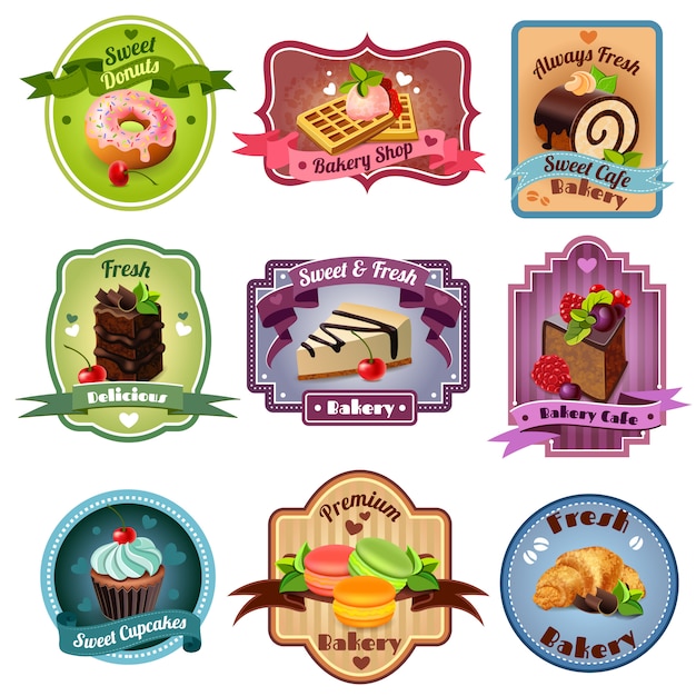 Gratis vector bakkerij emblemen set