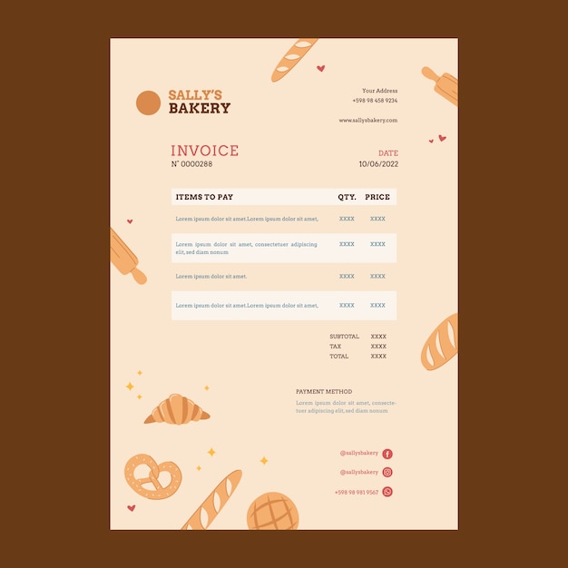 Gratis vector bakkerij handgetekende platte factuur