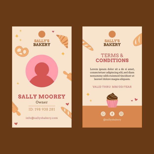 Bakkerij handgetekende platte identiteitskaart