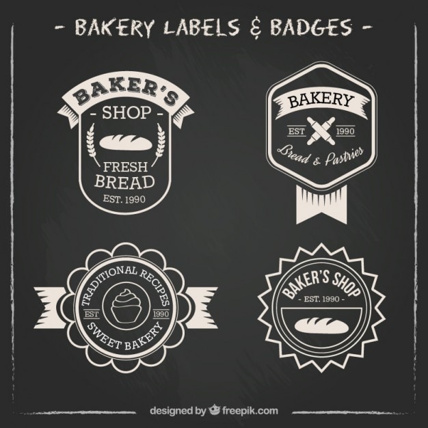 Gratis vector bakkerij labels en badges te pakken