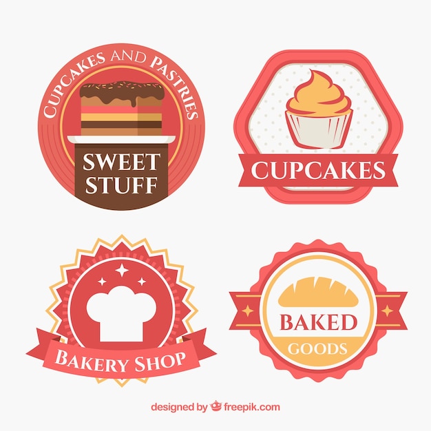 Gratis vector bakkerij stickers collectie in vlakke stijl