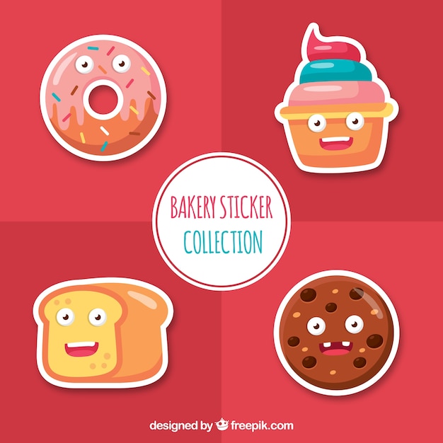 Gratis vector bakkerij stickers collectie in vlakke stijl