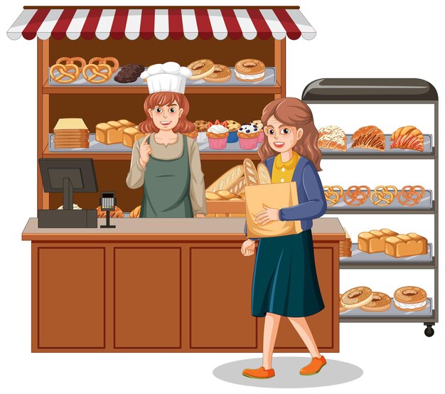 Bakkerijvitrine met brood- en banketproducten