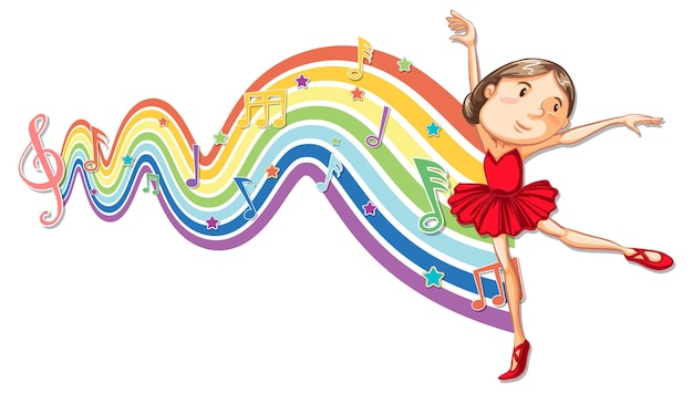 Ballerina met melodiesymbolen op regenbooggolf
