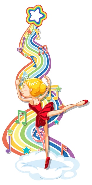 Gratis vector ballerina met melodiesymbolen op regenbooggolf