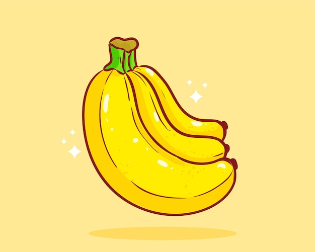 Banaan op gele achtergrond gezondheid voedsel natuur fruit logo symbool hand getekende cartoon afbeelding