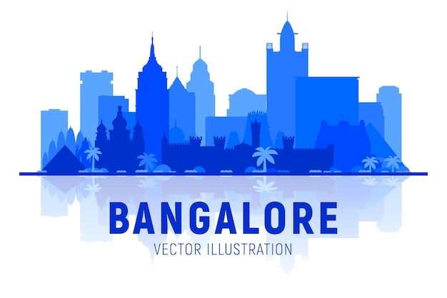 Gratis vector bangalore india skyline silhouet met panorama op witte achtergrond vector illustratie zakelijk reizen en toerisme concept met moderne gebouwen afbeelding voor presentatie banner website