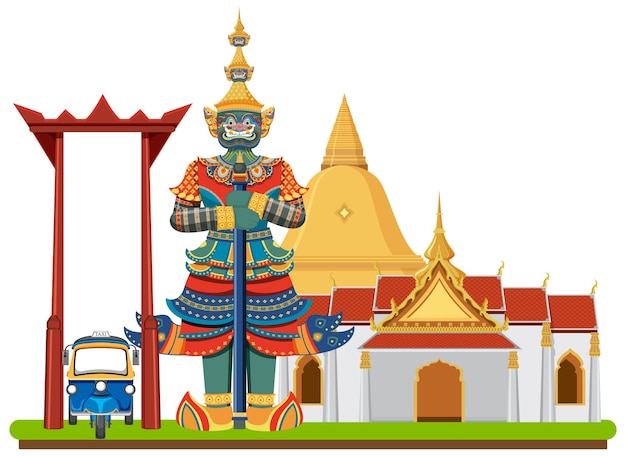 Gratis vector bangkok thailand landmark vlakke stijl