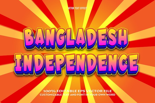 Bangladesh onafhankelijkheid bewerkbaar teksteffect 3 dimensie reliëf komische stijl