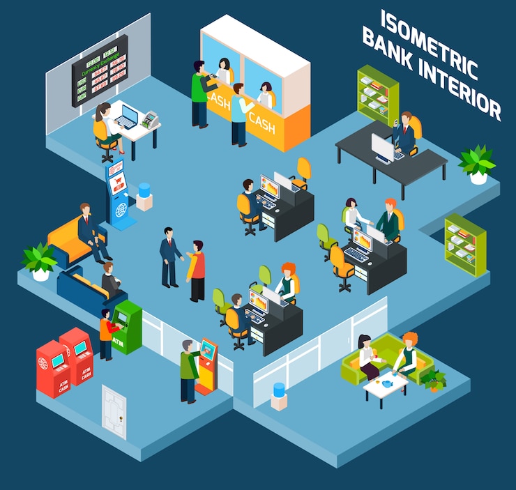 Gratis Vector bank interieur isometrisch