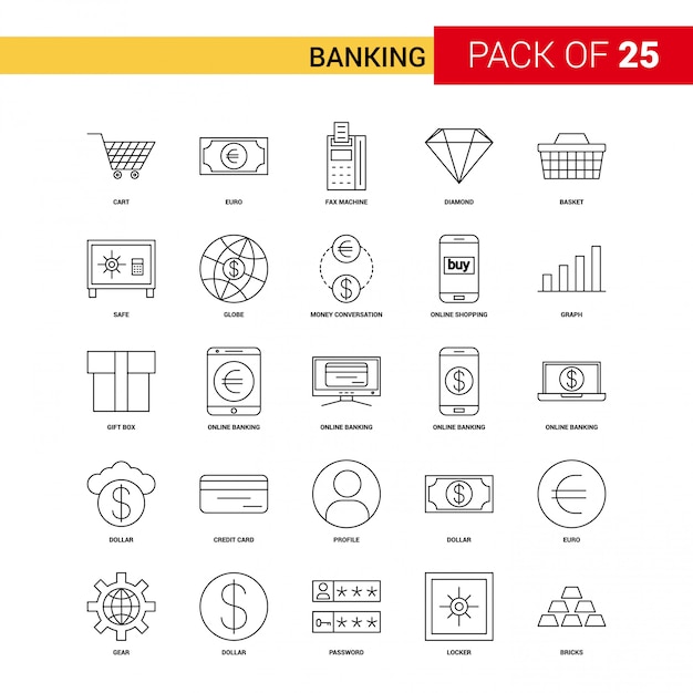 Banking Black Line Icon - 25 zakelijke overzicht Icon Set