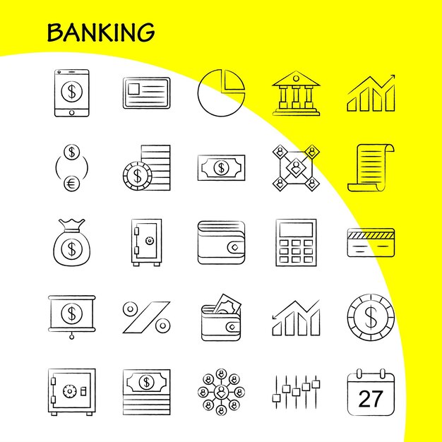 Banking handgetekend pictogram voor webprint en mobiele UXUI-kit zoals Calc Bereken rekenmachine Apparaatbediening Gebruiker Gebruikers Groep Pictogram Pack Vector