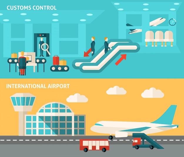 Gratis vector banner airport set