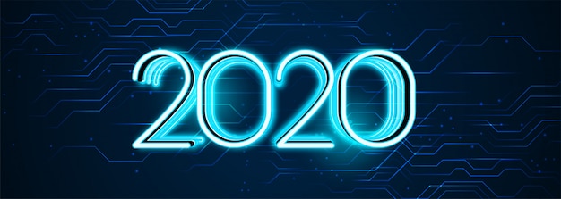 Banner in technologiestijl gelukkig nieuwjaar 2020
