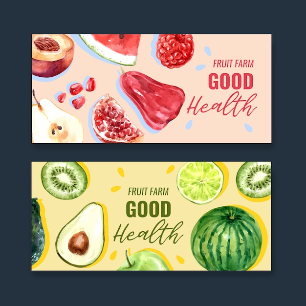 Banner met fruit thema, creatieve kleurrijke illustratie sjabloon