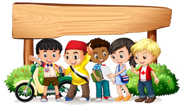 Gratis vector banner met kinderen en motorfiets