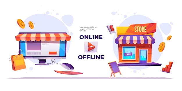 Gratis vector banner van online naar offline systeem