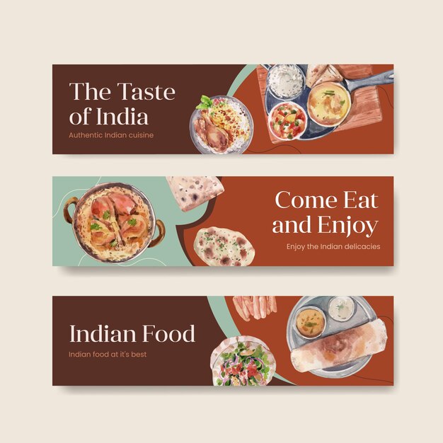 Gratis vector bannermalplaatje met indiaas eten