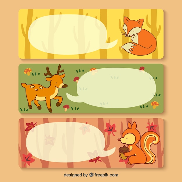 Gratis vector banners met dieren in het bos