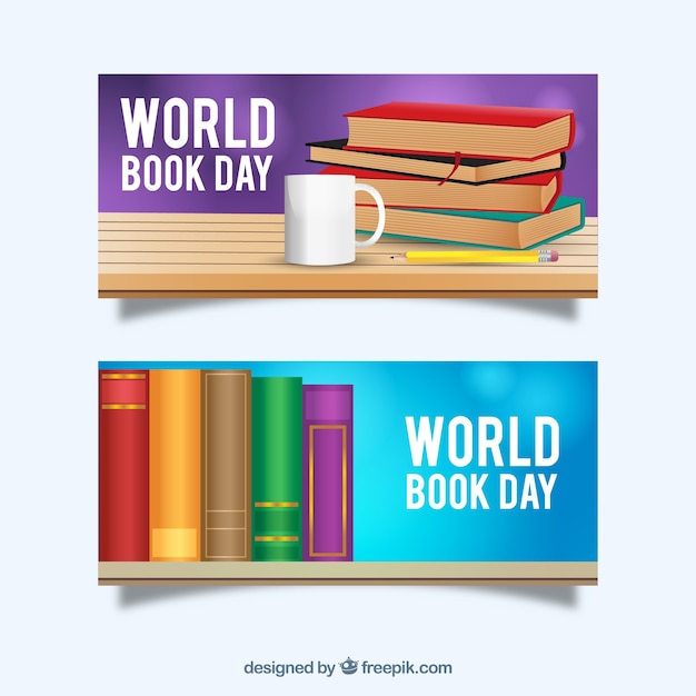 Gratis vector banners met gekleurde boeken